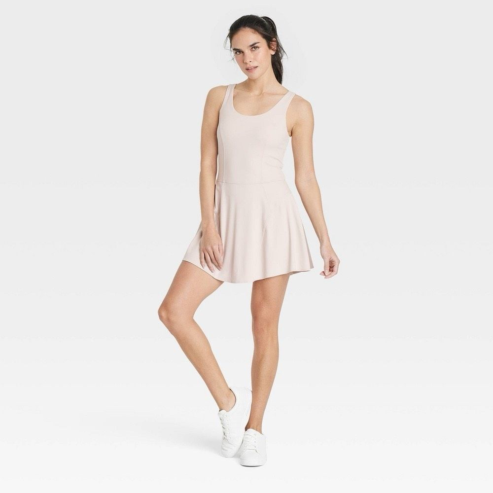 Women's Knit Lace up Detail Active Dress - JoyLab Ivory Size L